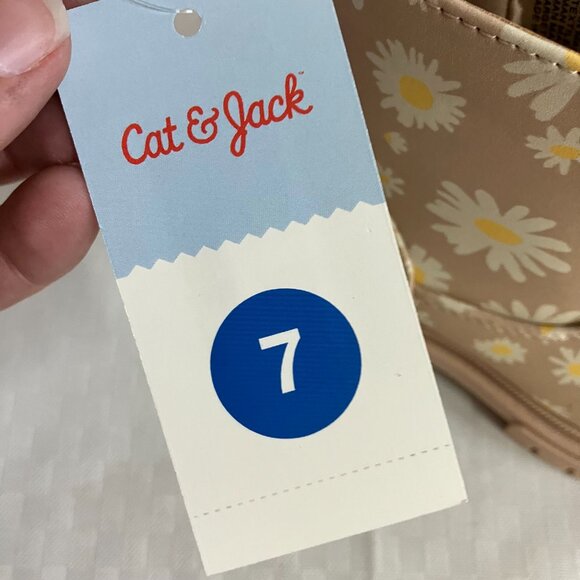 Cat & Jack Toddler Girls' Size 7 Beige Flora Side Zipper Booties Leather - Picture 2 of 7